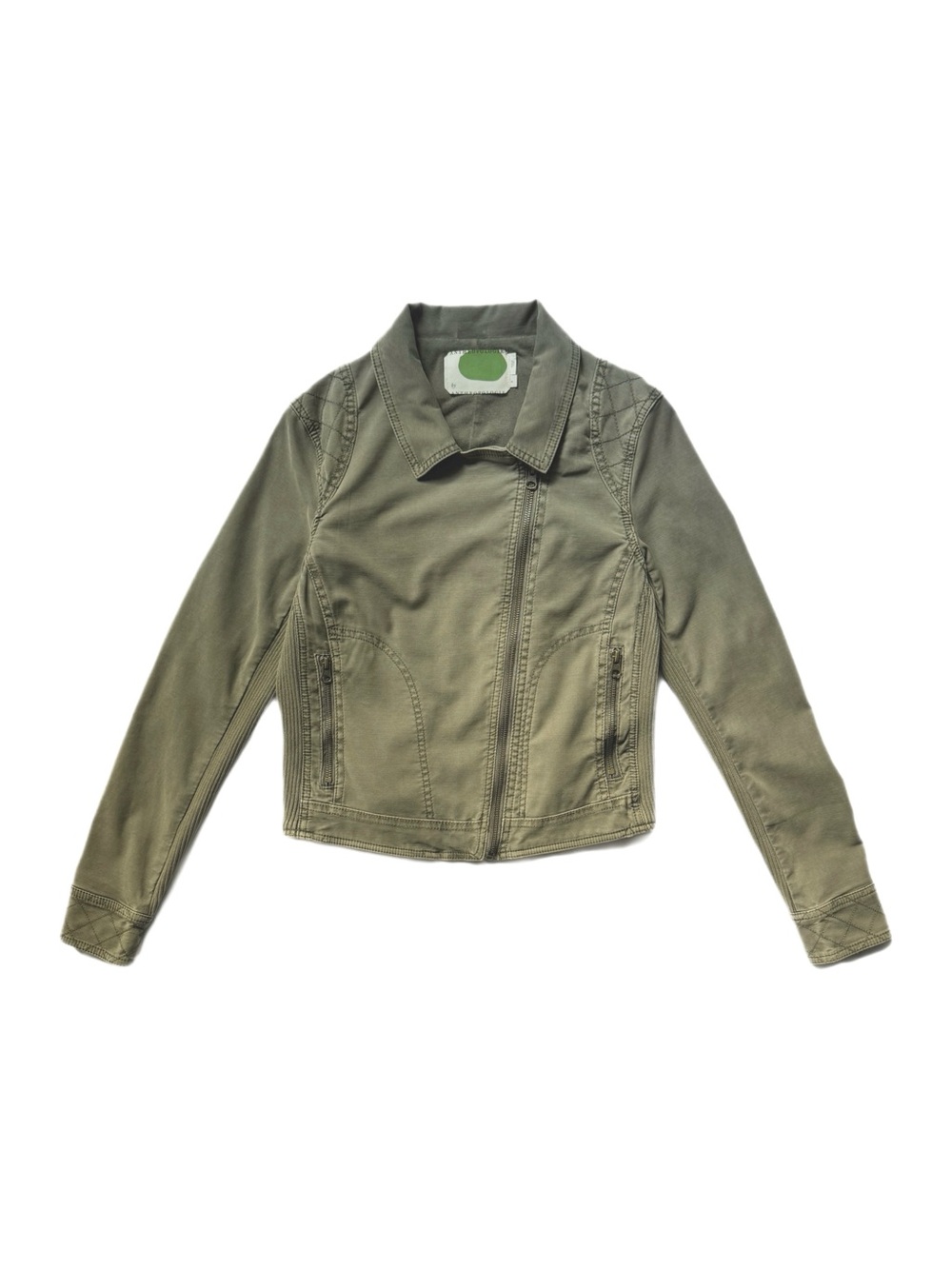 Anthropologie Olive Green Quilted Shoulder Details Moto Jacket